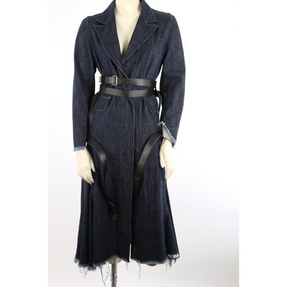 MARQUES ALMEIDA Navy Denim Collared Belted Long Trench Coat Size XS - Picture 6 of 16